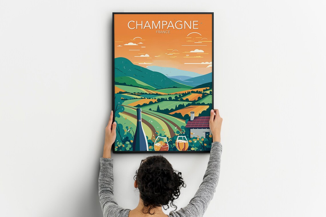 Champagne France Golden Vineyard Rolling Hills Wine Country Poster - Image 2