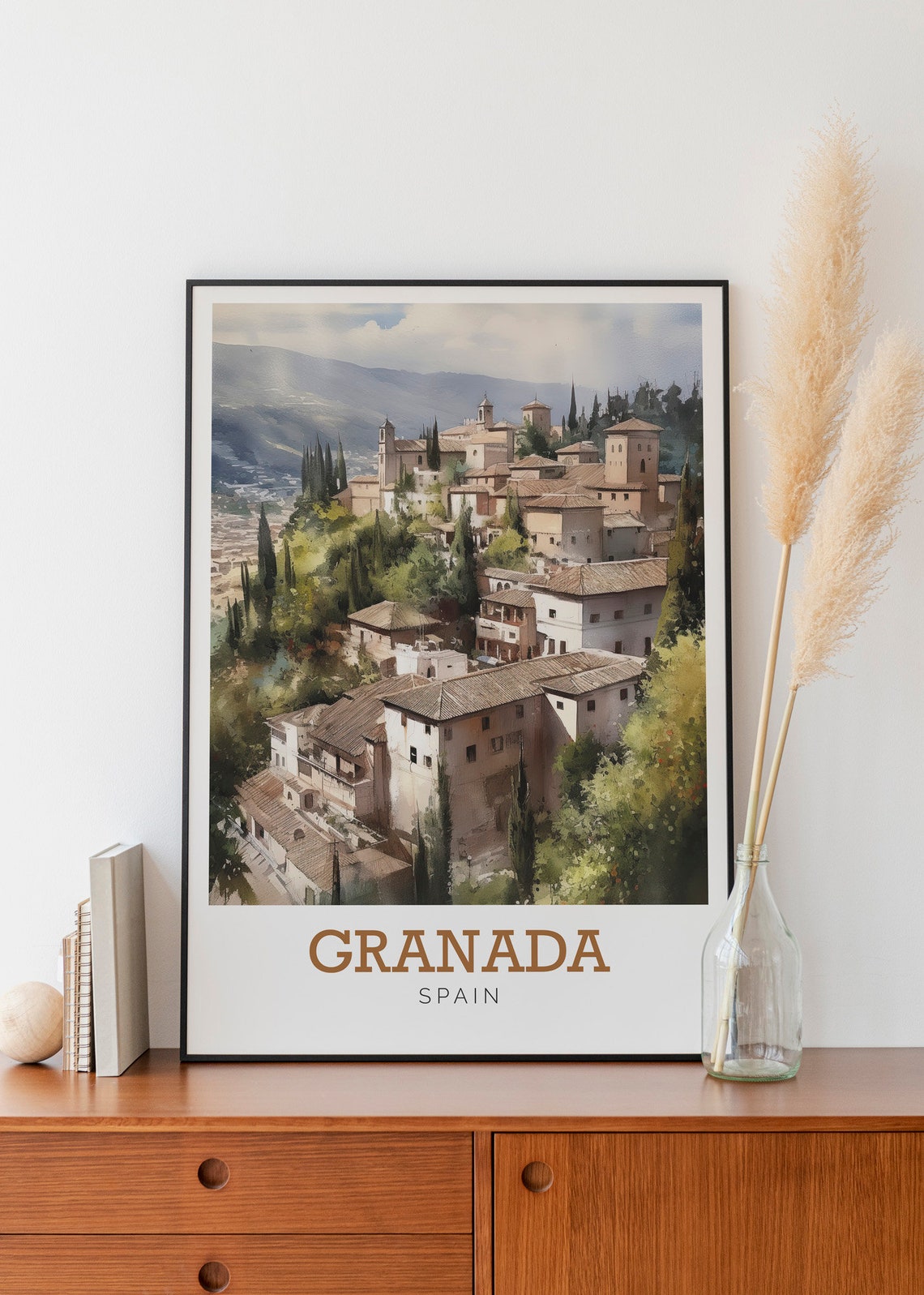 Granada Spain Historic Old Town Watercolor Travel Panoramic Poster