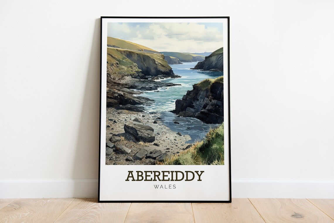 Abereiddy Wales Rocky Coastline Watercolor Art Travel Poster - Image 3