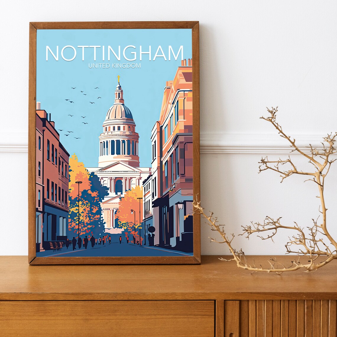 Nottingham England Historic City Street Cathedral Dome Skyline Poster - Image 2