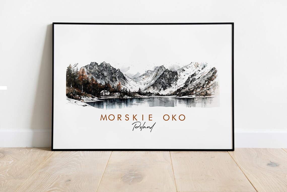 Morskie Oko Poland Alpine Mountain Lake Watercolor Art Poster