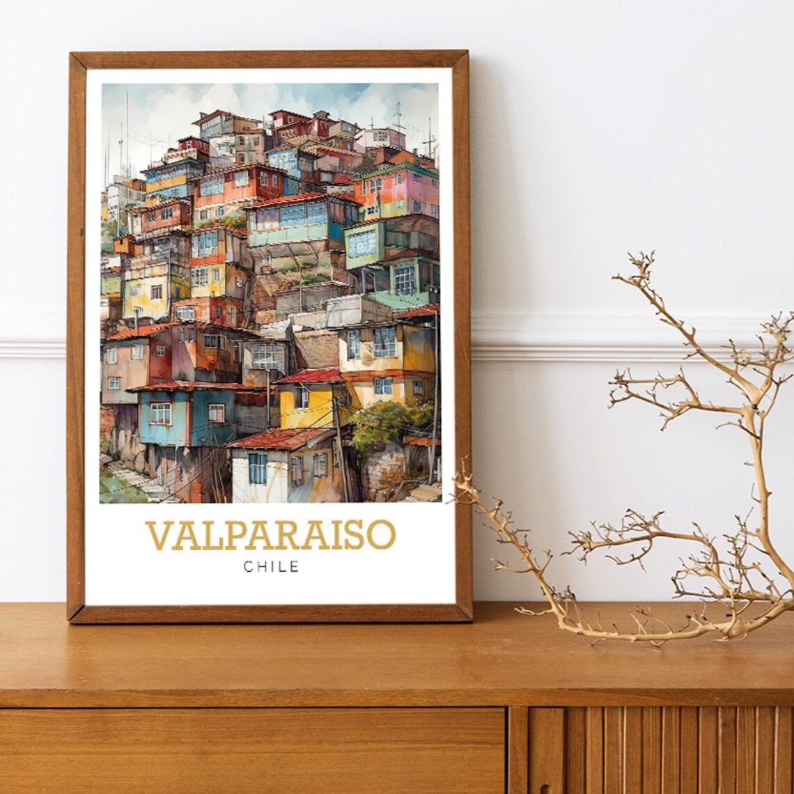 Valparaiso Chile Colorful Hillside Houses Watercolor Travel Poster - Image 3