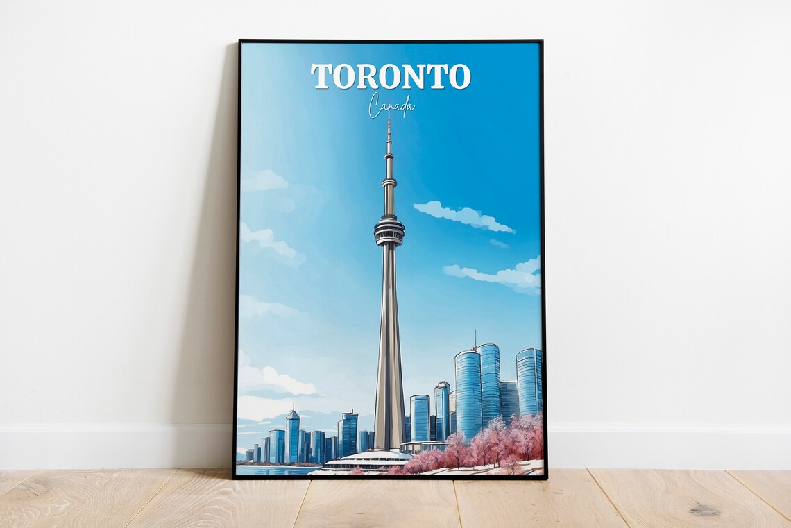 Toronto Canada CN Tower Skyline Cherry Blossom City Travel Art Poster