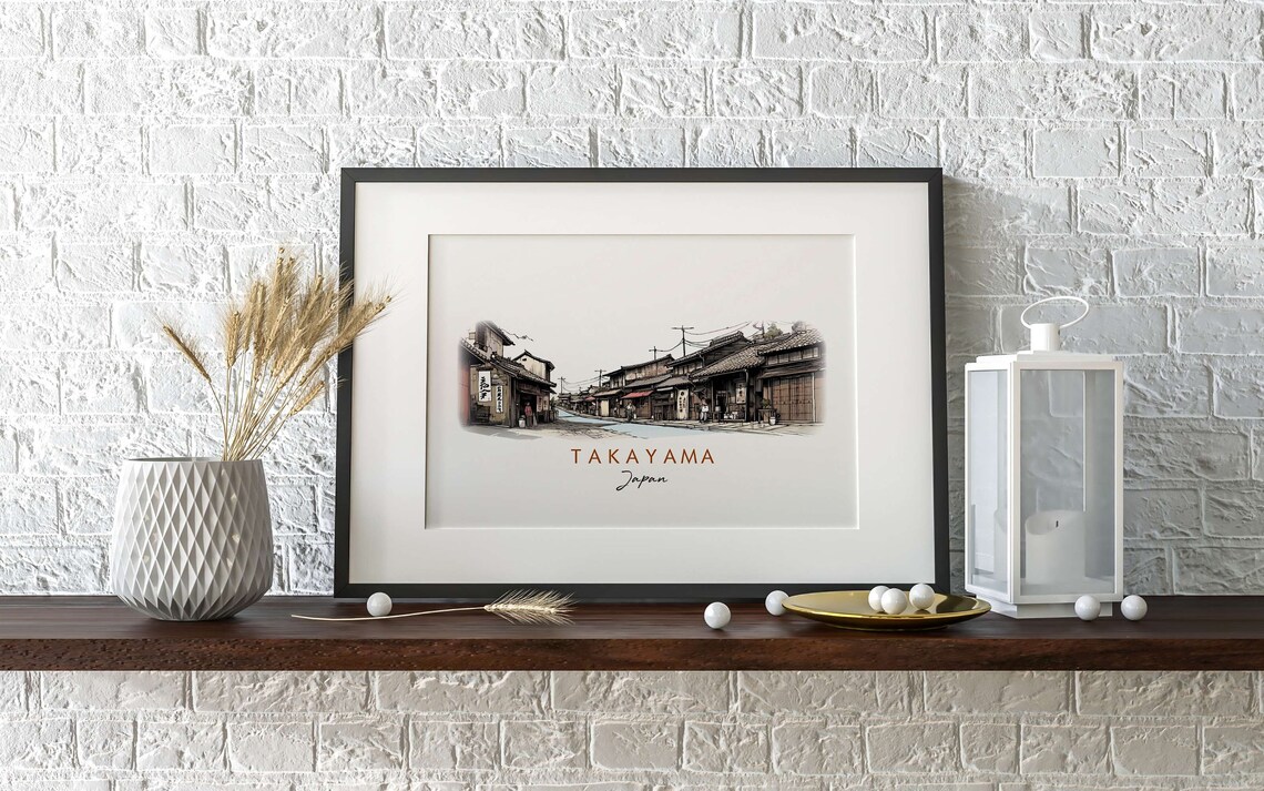 Takayama Japan Traditional Historic Merchant Street Watercolor Poster - Image 2