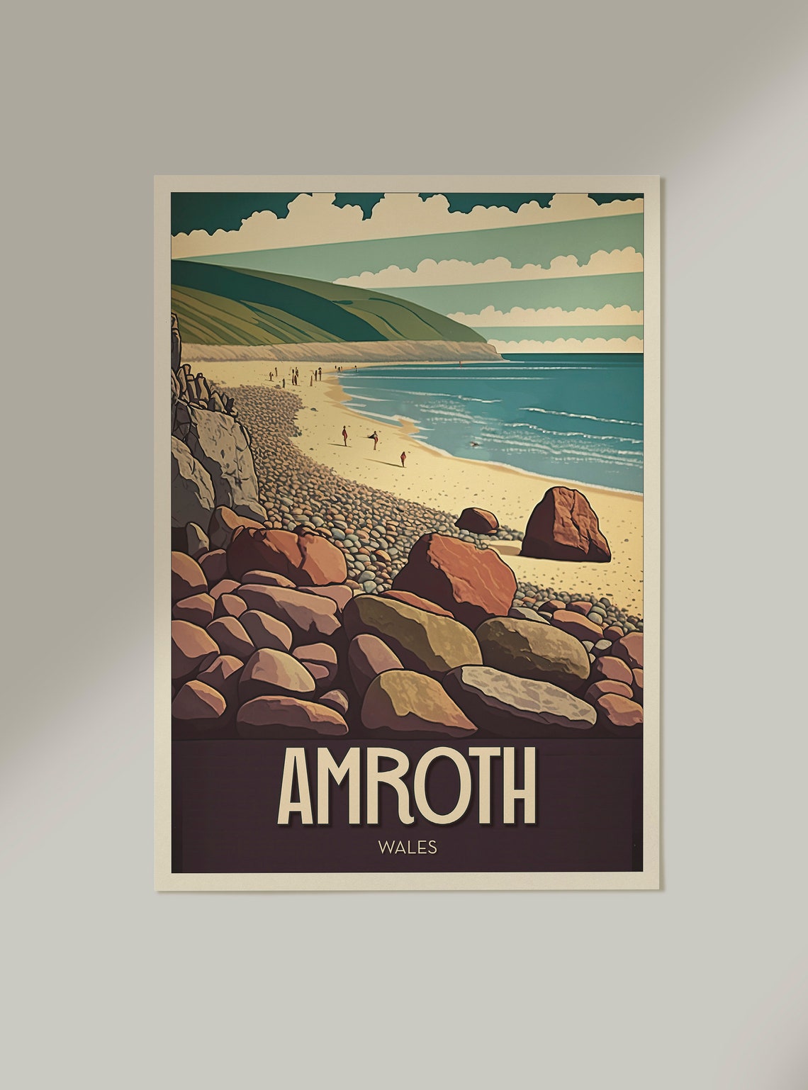 Amroth Wales Rocky Beach Golden Cliffs Vintage Travel Poster - Image 2