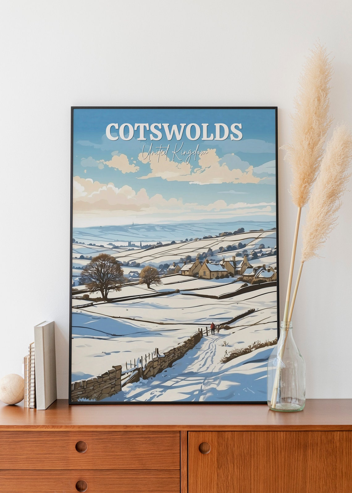 Cotswolds United Kingdom Snowy Countryside Winter Hills Poster - Image 2