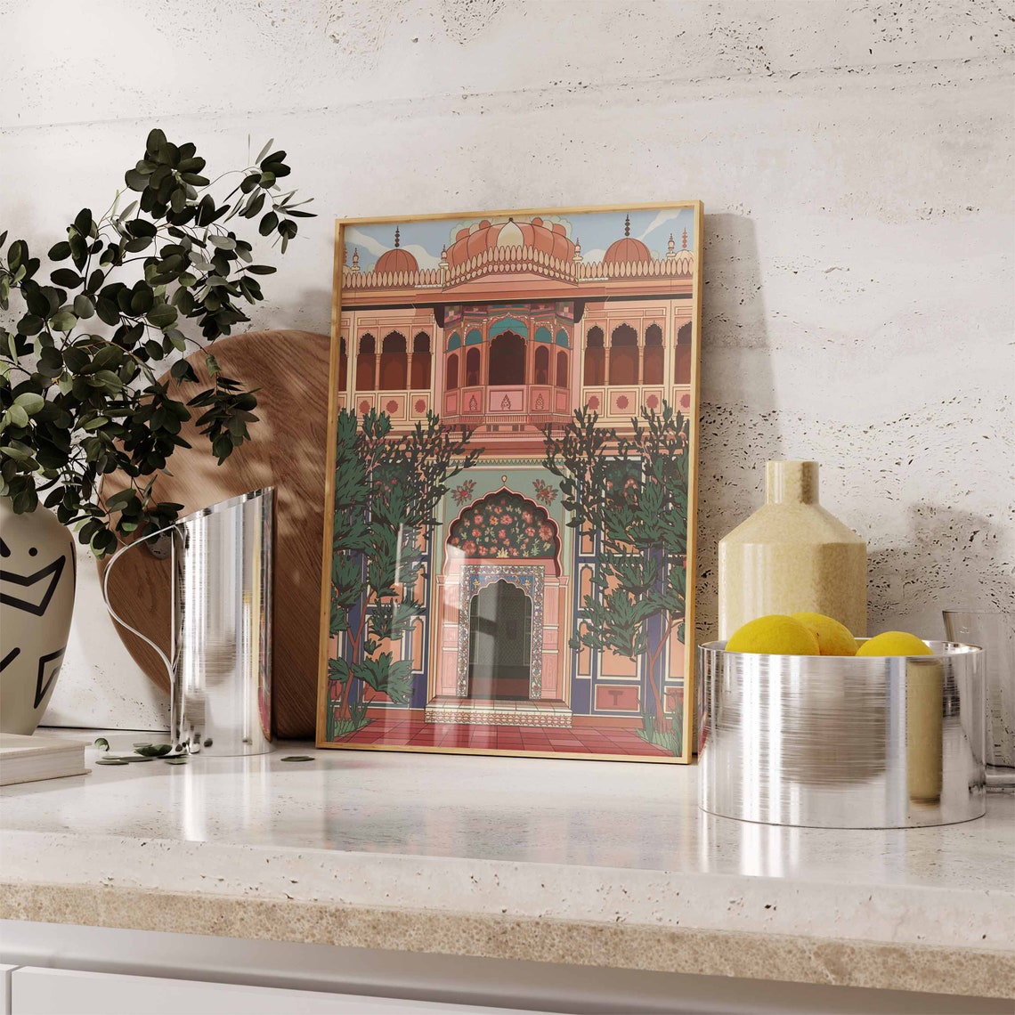 Sunset Orange Domed Indian Palace With Floral Doorway Poster - Image 3