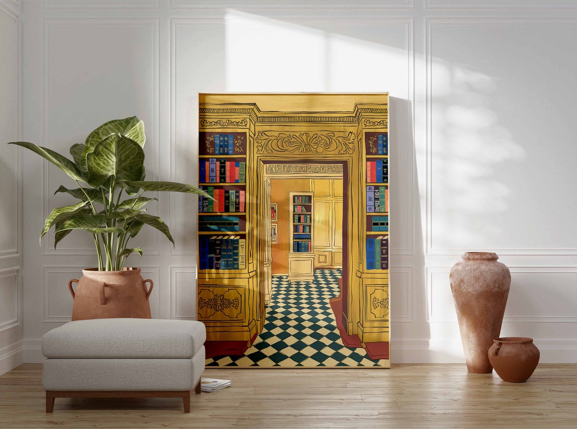 Vintage Library Cozy Bookshelves Reading Room Art Sunny Poster - Image 3