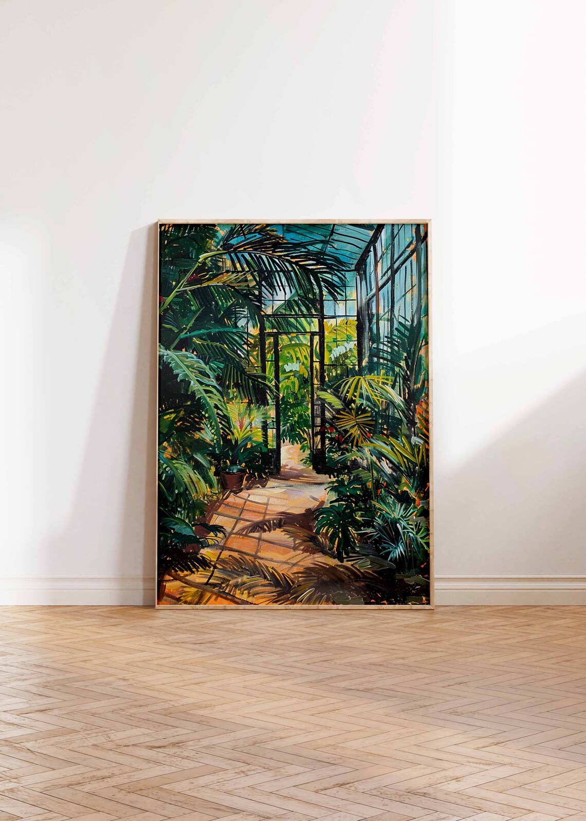 Glass Roof Greenhouse Corridor Stone Path Tropical Painting Poster - Image 3