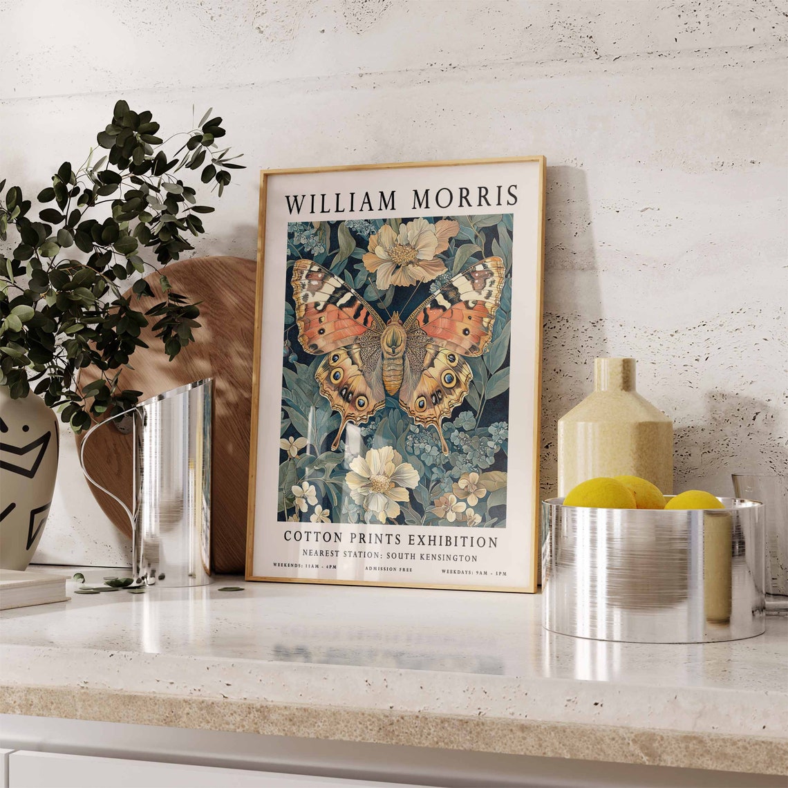 William Morris Orange Butterfly on Blue Foliage Exhibition Poster - Image 3