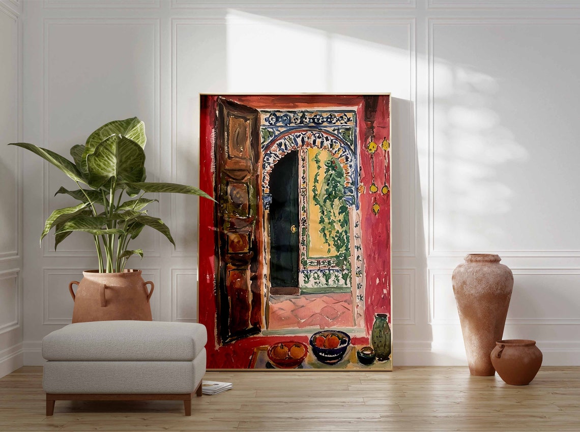 Matisse Style Moroccan Red Window Ornate Tiles Orange Fruit Poster - Image 2