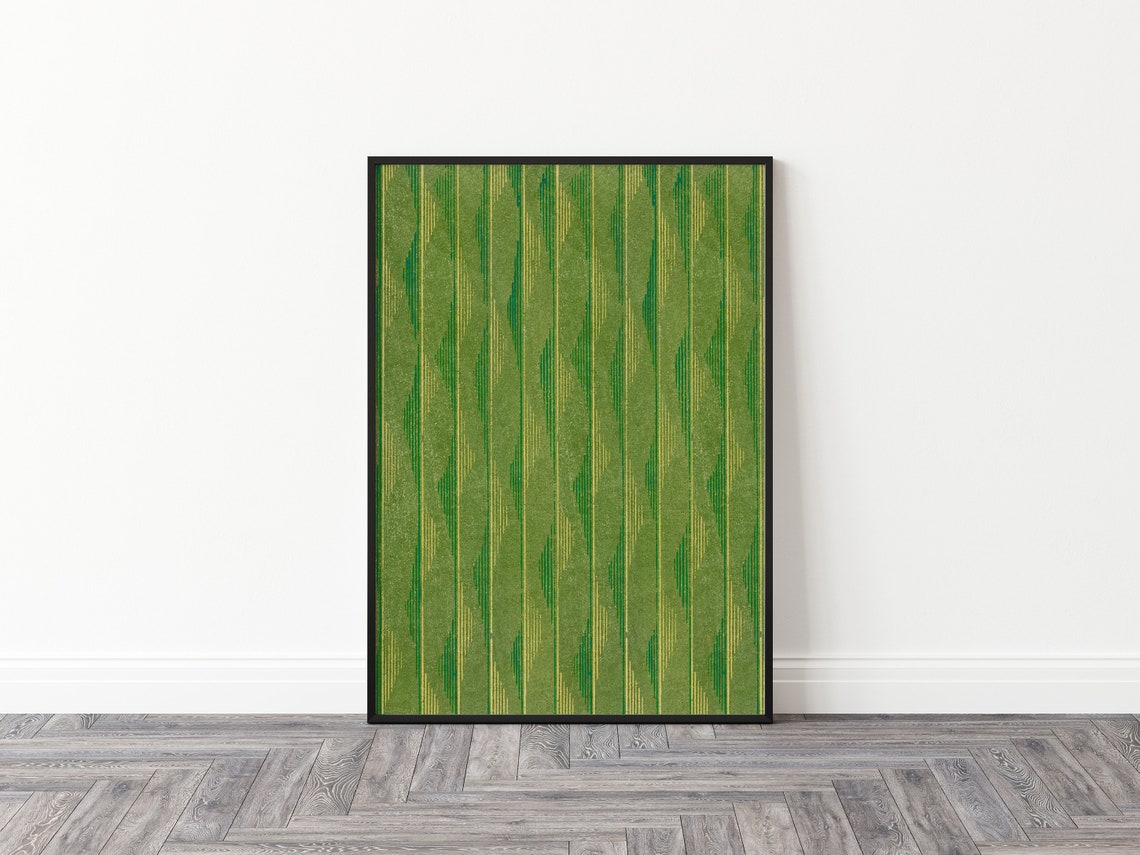 Japanese Green Geometric Stripe Pattern Abstract Minimalist Art Poster - Image 2