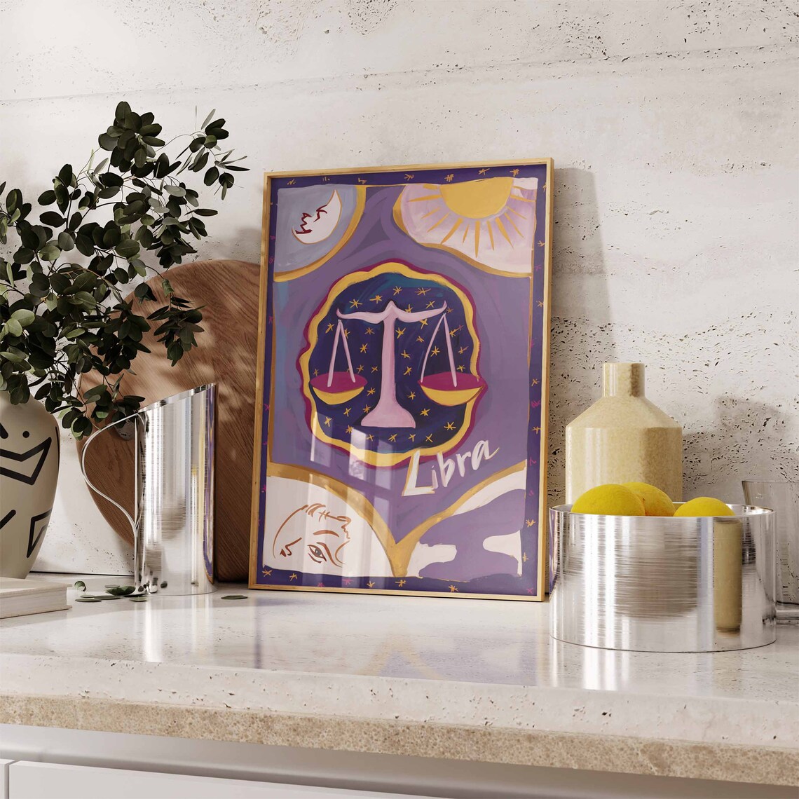 Libra Zodiac Scales Purple Gold Starry Sky Woman Profile Poster - Image 3