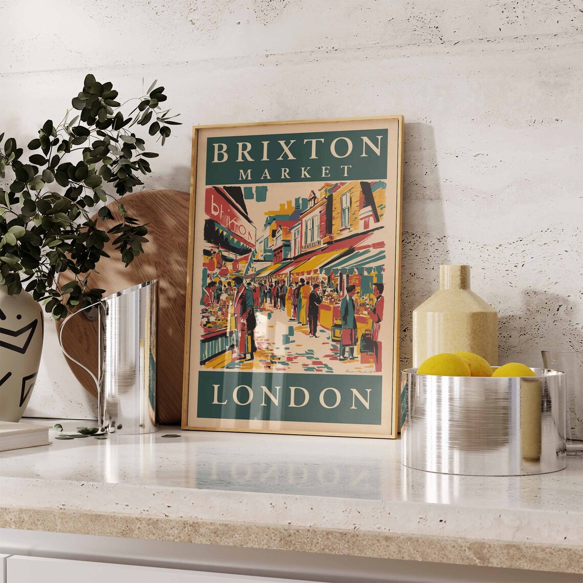 Brixton Market London Vintage Street Scene Retro Travel Poster - Image 2