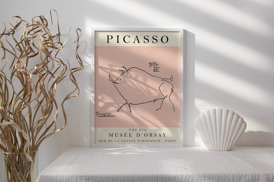 Picasso Pink Pig Vintage Line Drawing Art Print - Image 2