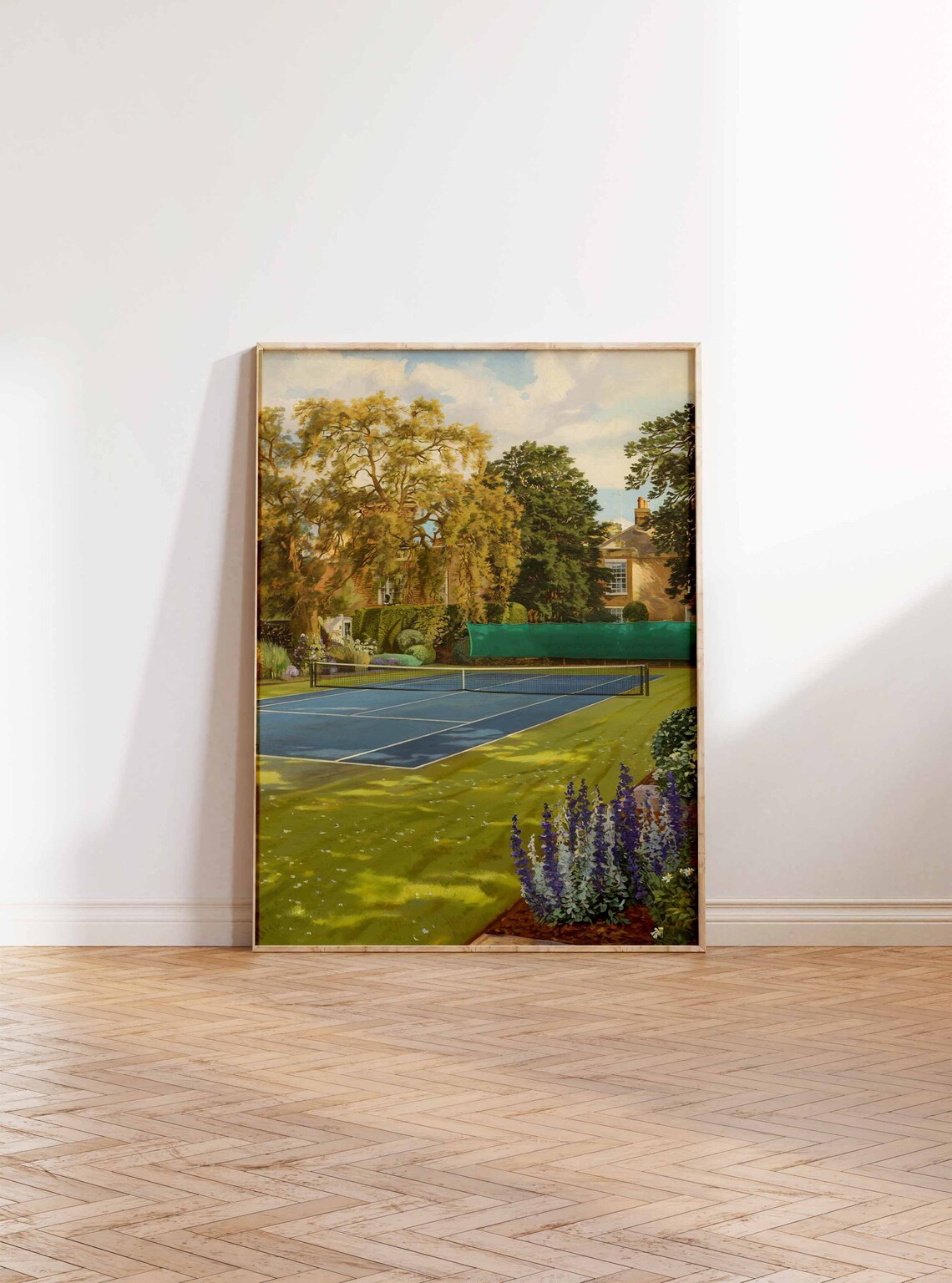 Vintage Tennis Court Golden Autumn Lavender Garden Scene Poster - Image 3
