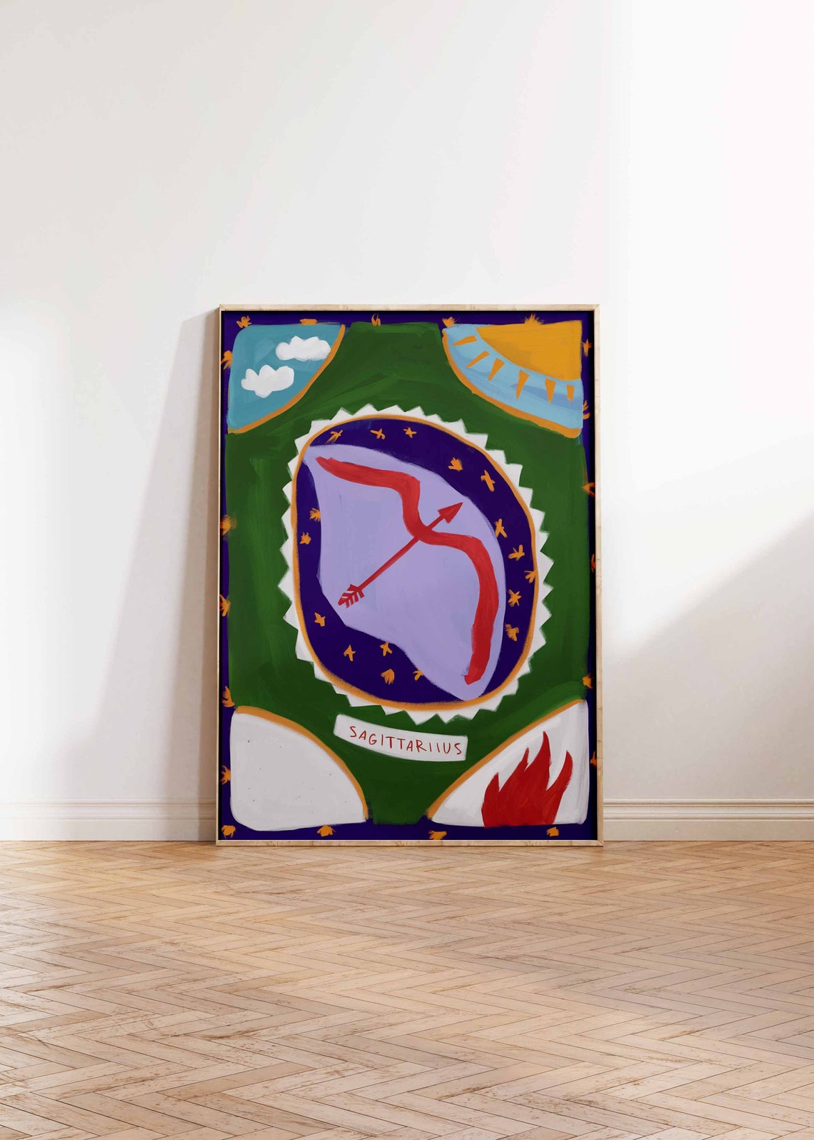 Sagittarius Zodiac Bow Arrow Green Purple Celestial Art Poster - Image 2
