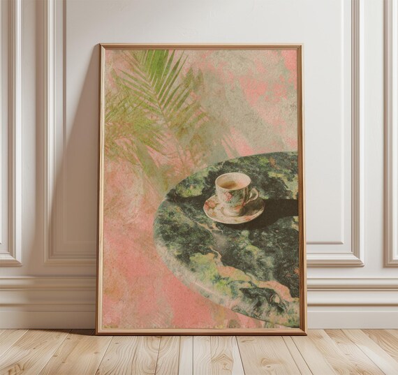 Vintage Tea Cup Soft Pastel Pink Kitchen Still Life Art Poster