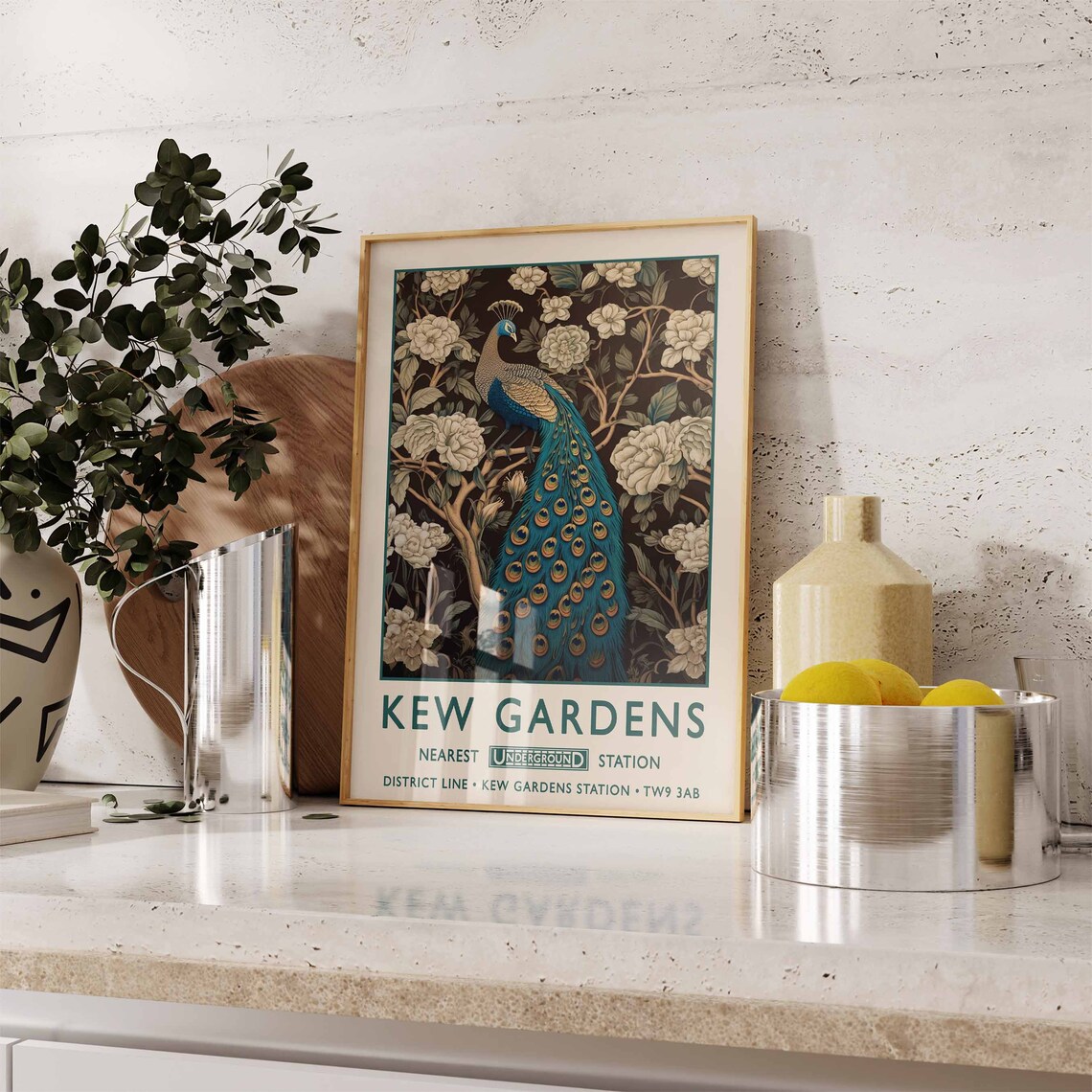 Kew Gardens Peacock Floral Botanical Underground London Art Poster - Image 2