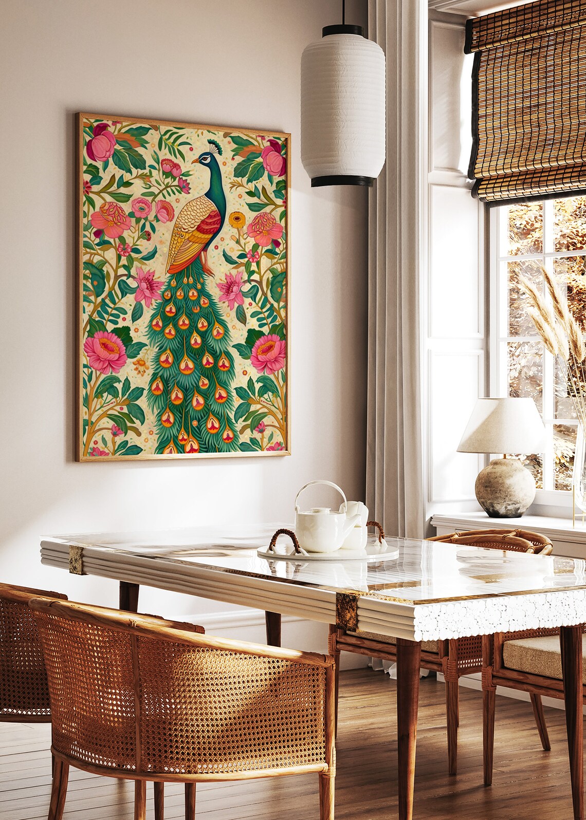 Indian Peacock Pichwai Art, Traditional Decor Print - Image 2