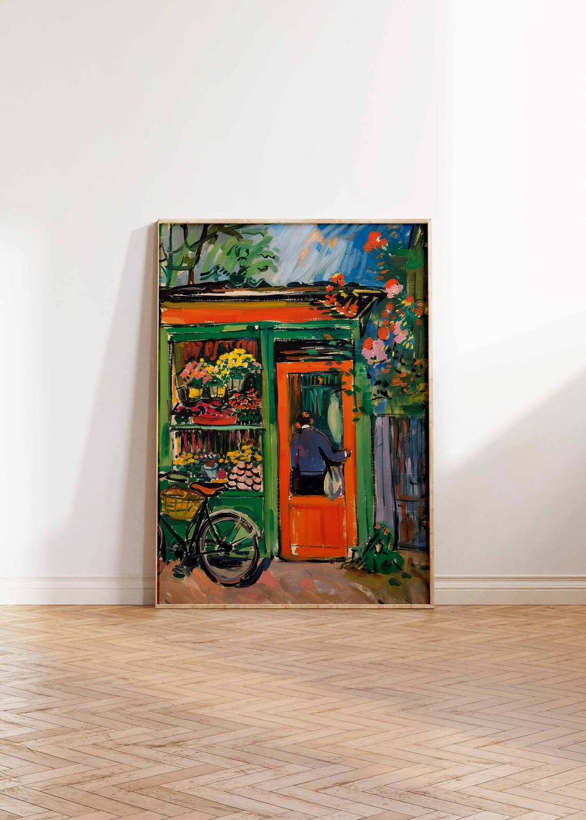 Flower Shop Doorway Bicycle Bouquets Colorful Street Painting Poster - Image 2