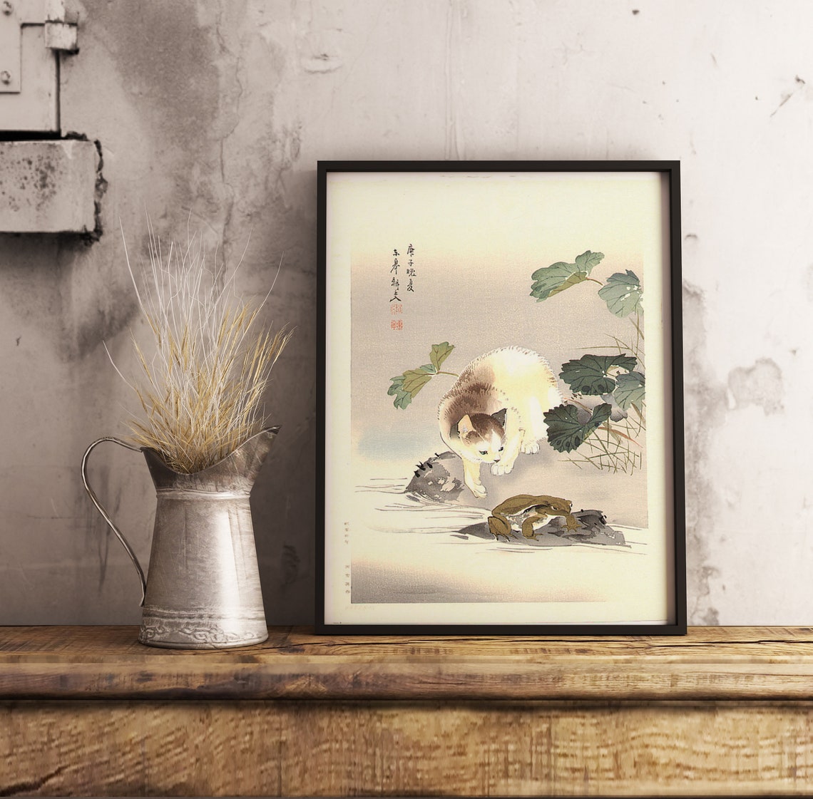 Japanese Cat and Frog Animal Art Print - Image 2
