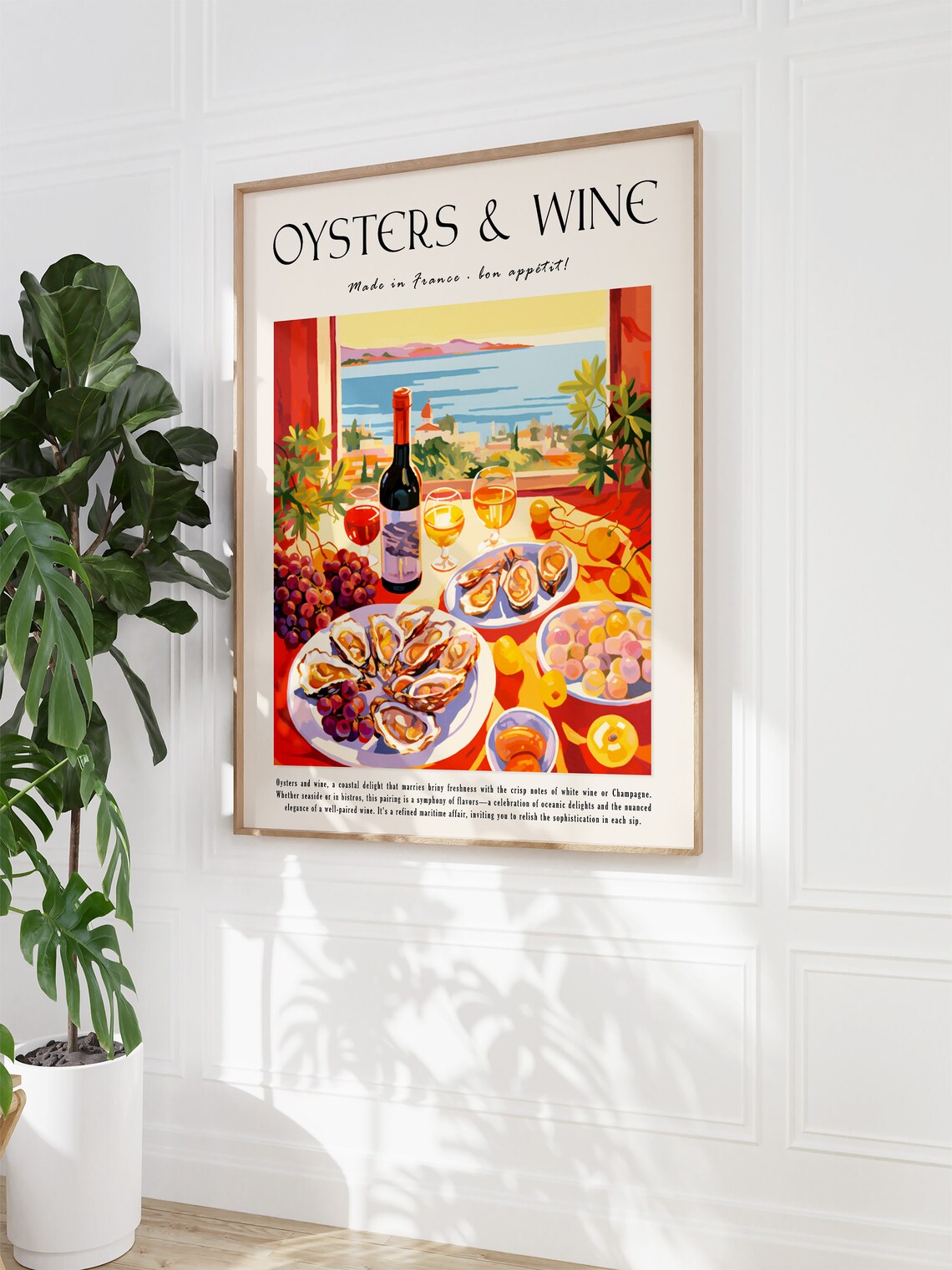 Oysters And Wine Made In France Kitchen Coastal Art Poster Gift - Image 3