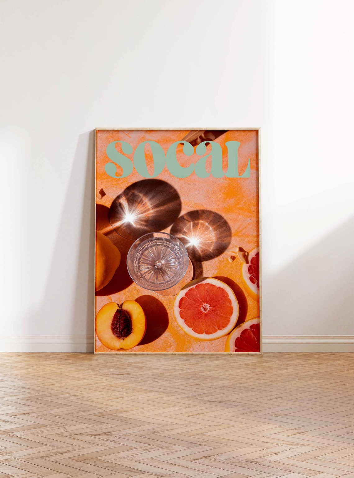 SoCal Mint Retro Text Orange Citrus Sunburst Shadow Art Poster - Image 2