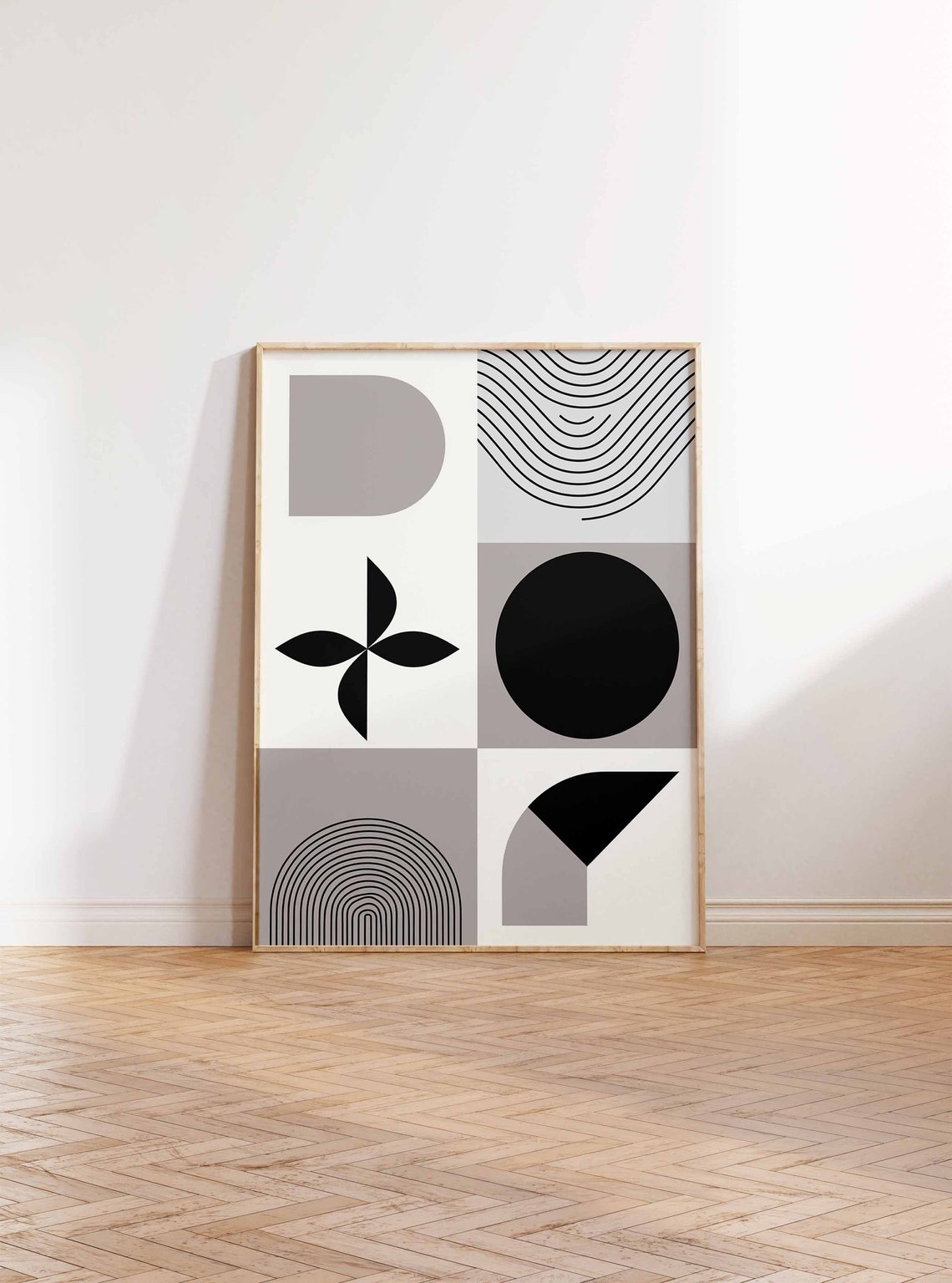 Minimalist Gray Black Geometric Abstract Mid Century Modern Print - Image 2