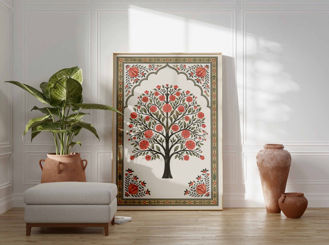 Mughal Arch Coral Blossom Tree Indian Vintage Botanical Artwork Poster - Image 2