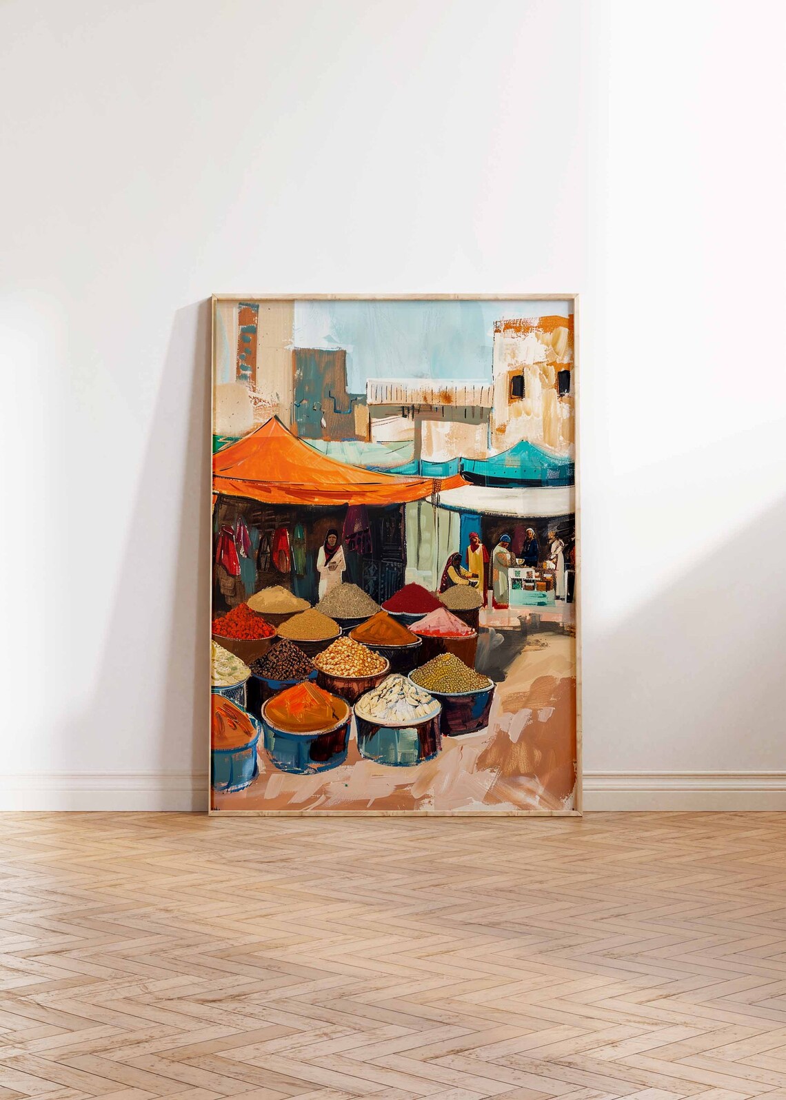 Outdoor Market Stalls Under Colorful Tents Spice Mounds Poster - Image 2