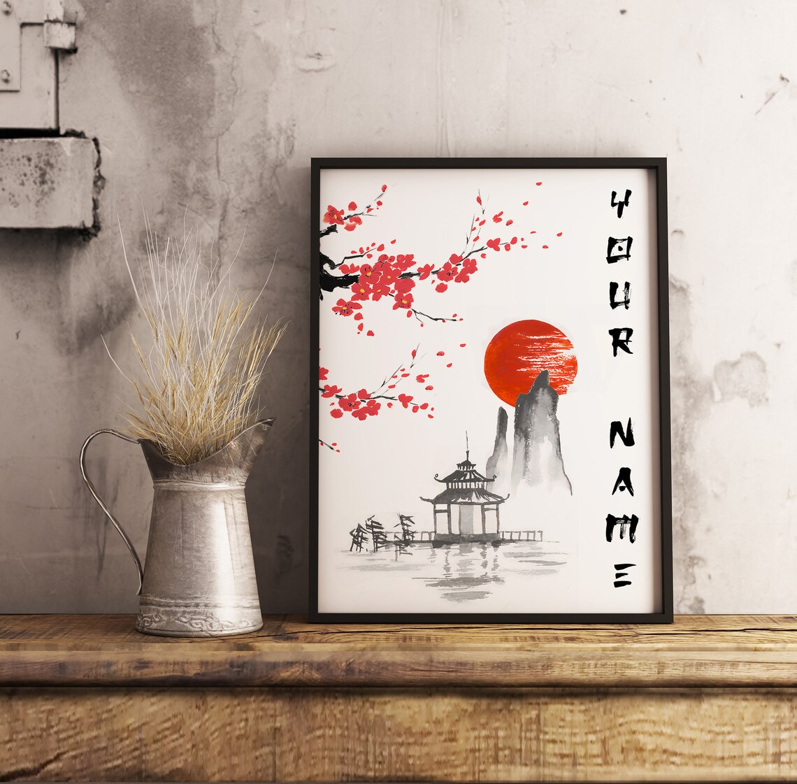 Personalised Japanese Lettering Ink Painting Pagoda Custom Poster - Image 2