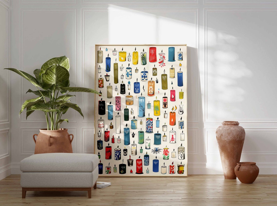 Colorful Hand Drawn Candle Collection Illustrated Wall Decor Poster - Image 3