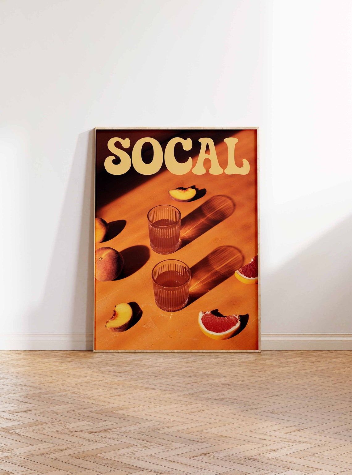SoCal Yellow Retro Lettering Orange Citrus Drink Still Life Poster - Image 2
