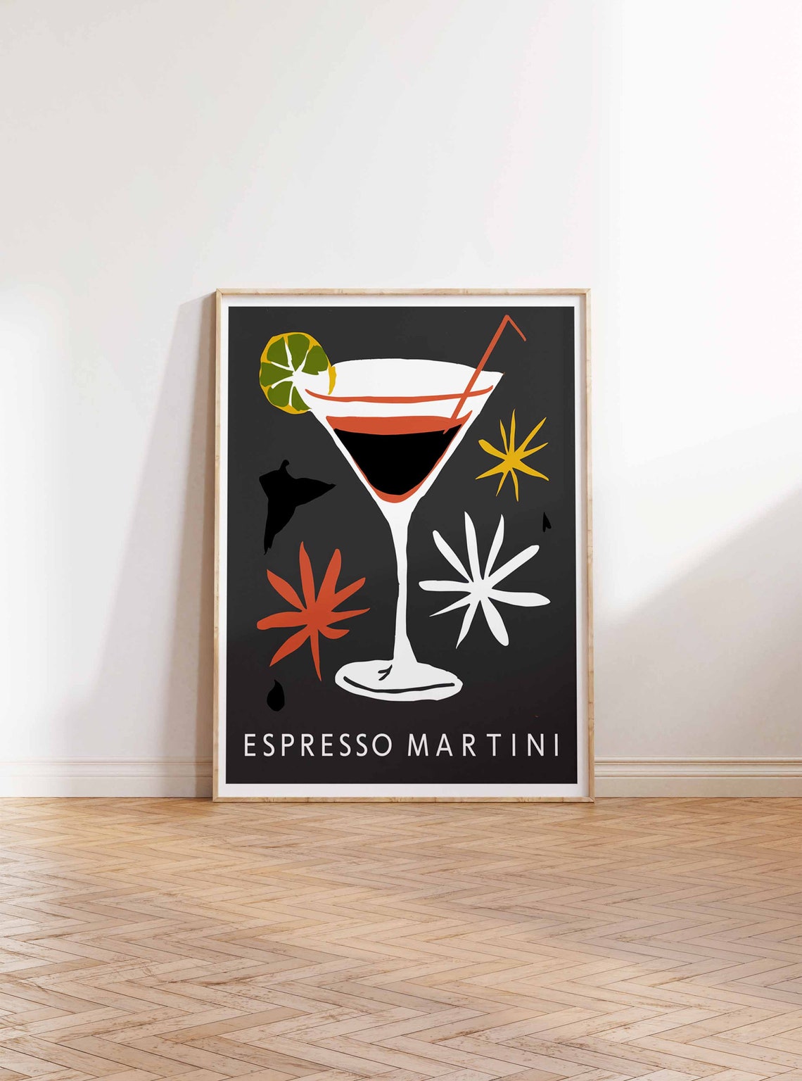 Espresso Martini Cocktail Black Starburst Night Glass Poster - Image 2
