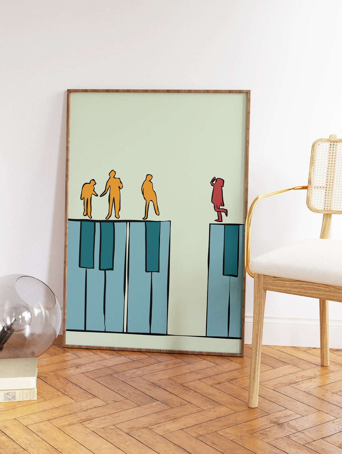 Abstract Piano Keys Walking Figures Music Poster Minimalist Art - Image 2