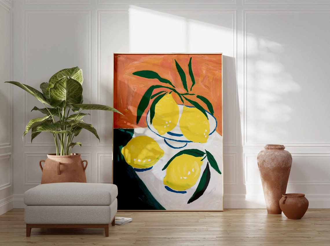 Four Lemons With Dark Green Leaves In Vibrant Citrus Art Poster - Image 3