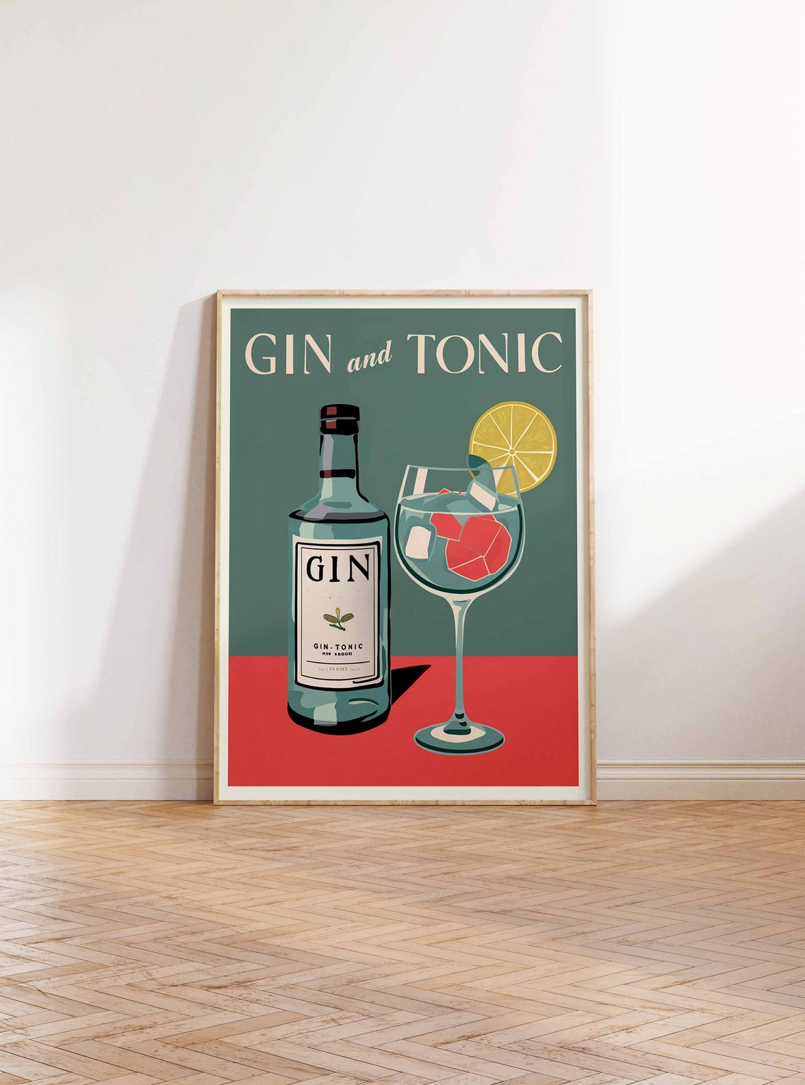 Gin and Tonic Bottle Glass Sage Green Retro Cocktail Bar Poster - Image 2