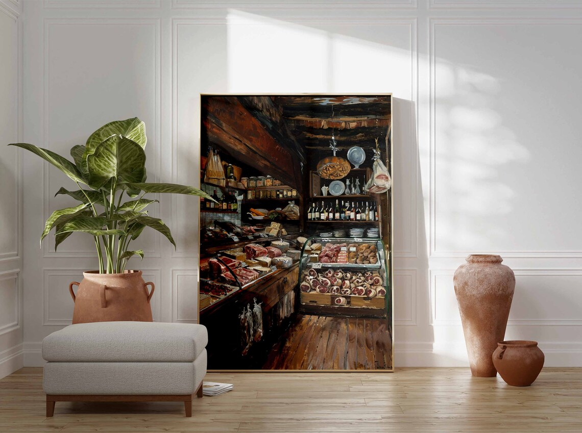 Dark Wood Deli Interior Hanging Sausages Cheese Meat Counter Poster - Image 3