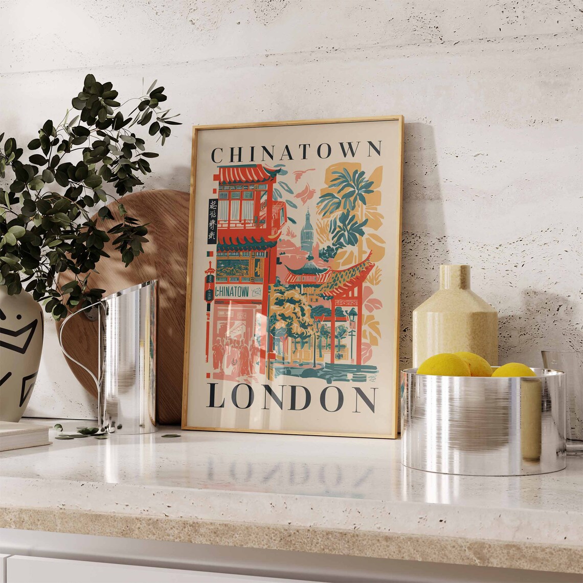 Chinatown London Chinese Gate Red Architecture Travel Poster - Image 2