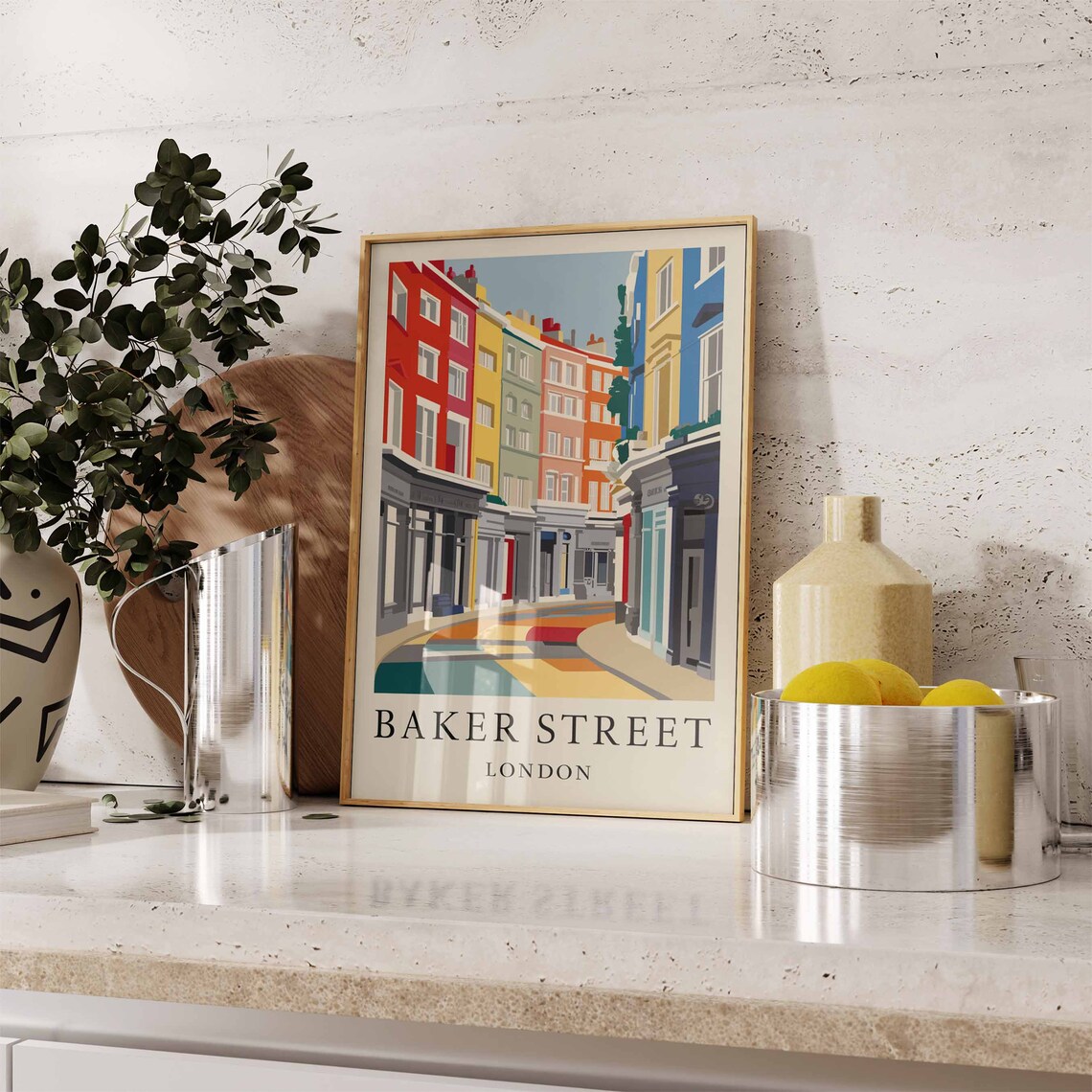 Baker Street London Colorful Townhouses Retro Travel Art Poster - Image 2