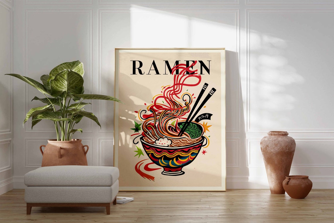 Ramen Japanese Noodle Bowl Chopsticks Colorful Retro Kitchen Poster - Image 3