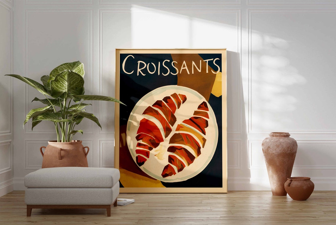 Art Deco Croissants French Pastry Plate Kitchen Decor Poster - Image 3