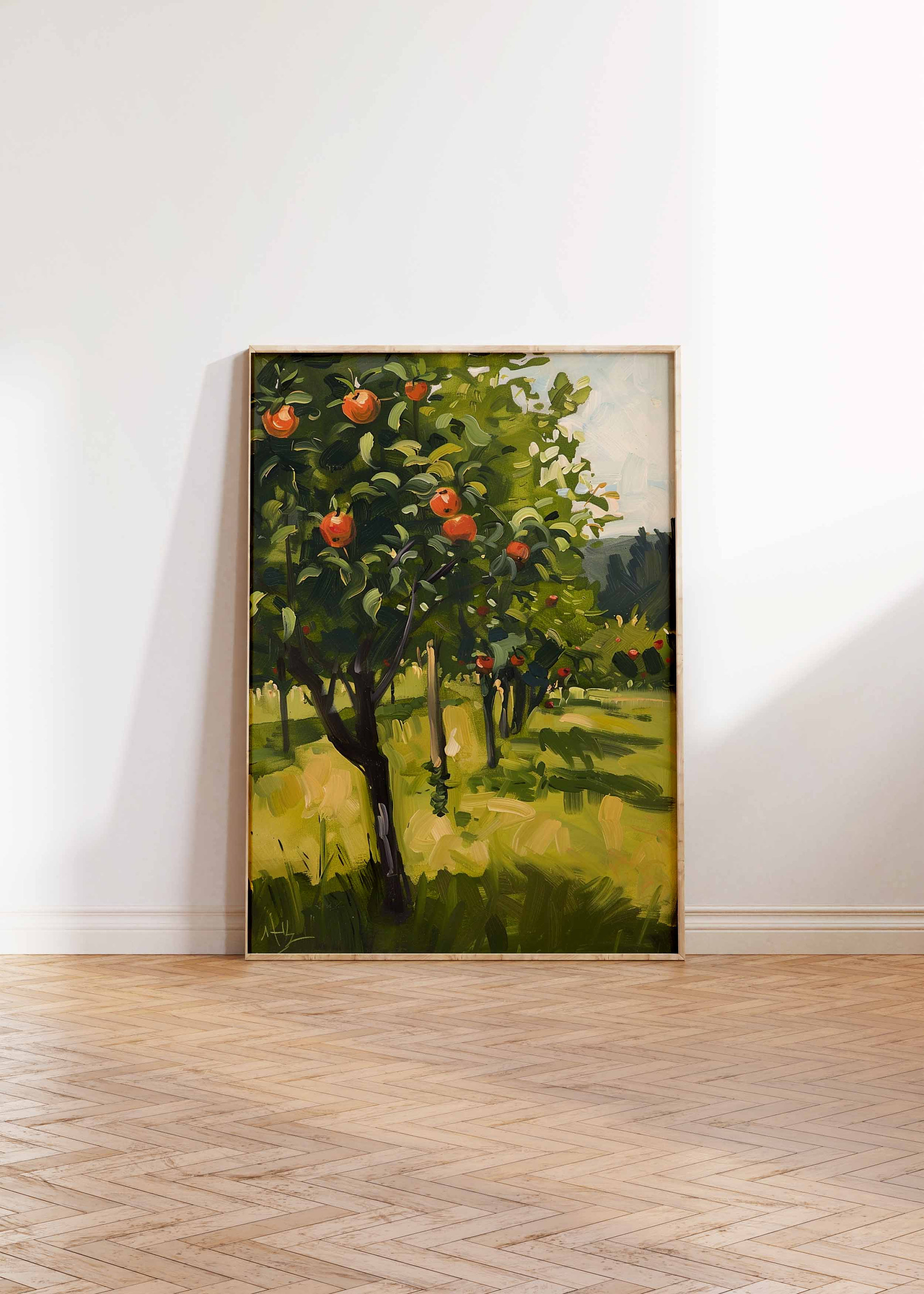 Apple Tree Orchard Ripe Red Apples Impressionist Oil Painting Poster - Image 2