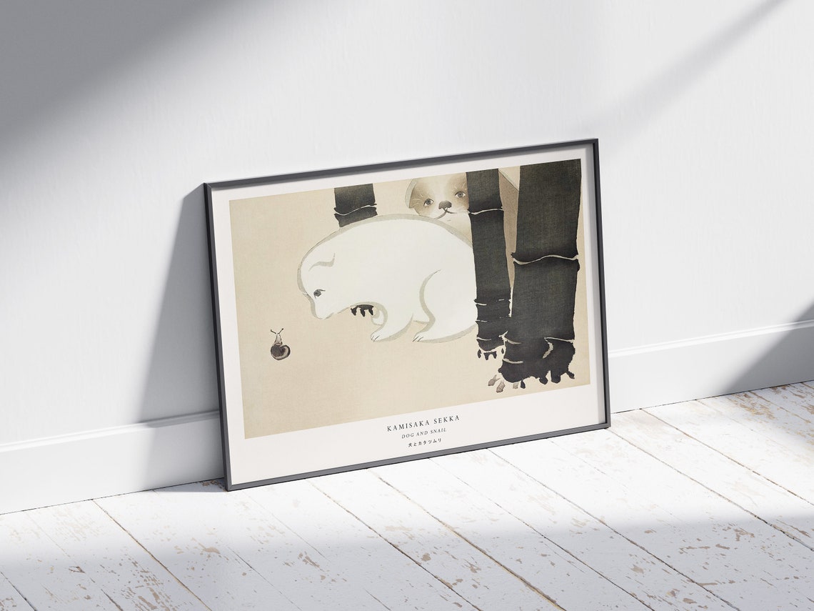 Kamisaka Sekka Dog and Snail Vintage Japanese Exhibition Poster - Image 3