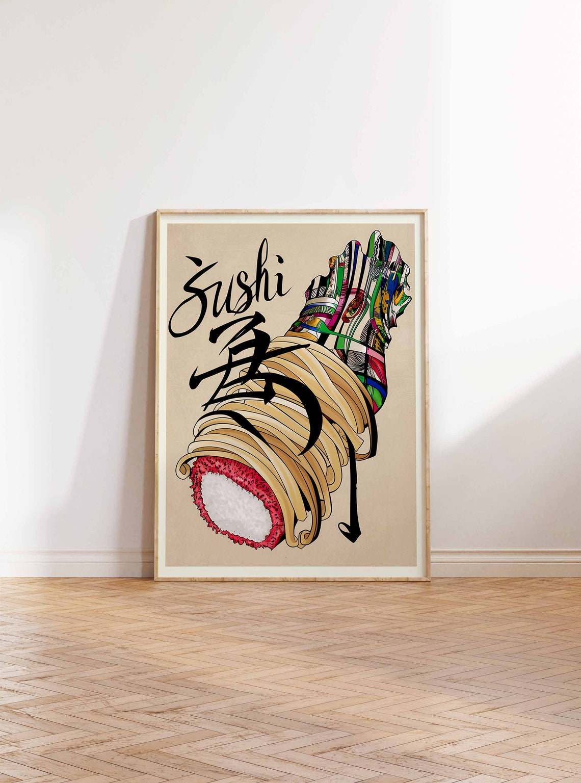Sushi Hand Roll Colorful Japanese Calligraphy Kitchen Poster - Image 2