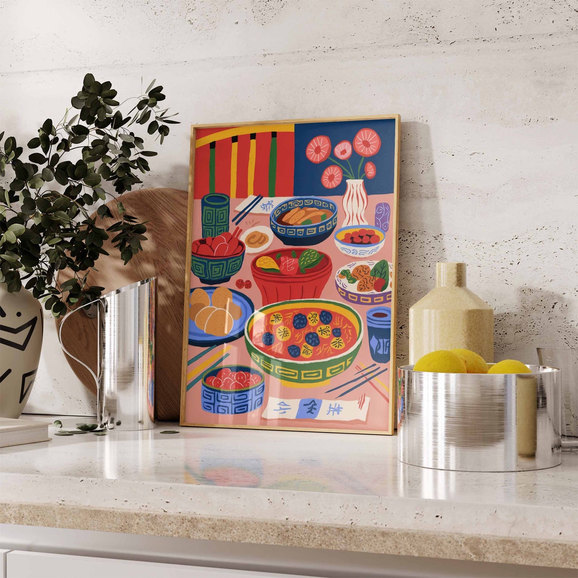 Chinese Family Dinner Scene With Noodle Soup Bowl Festive Poster - Image 2