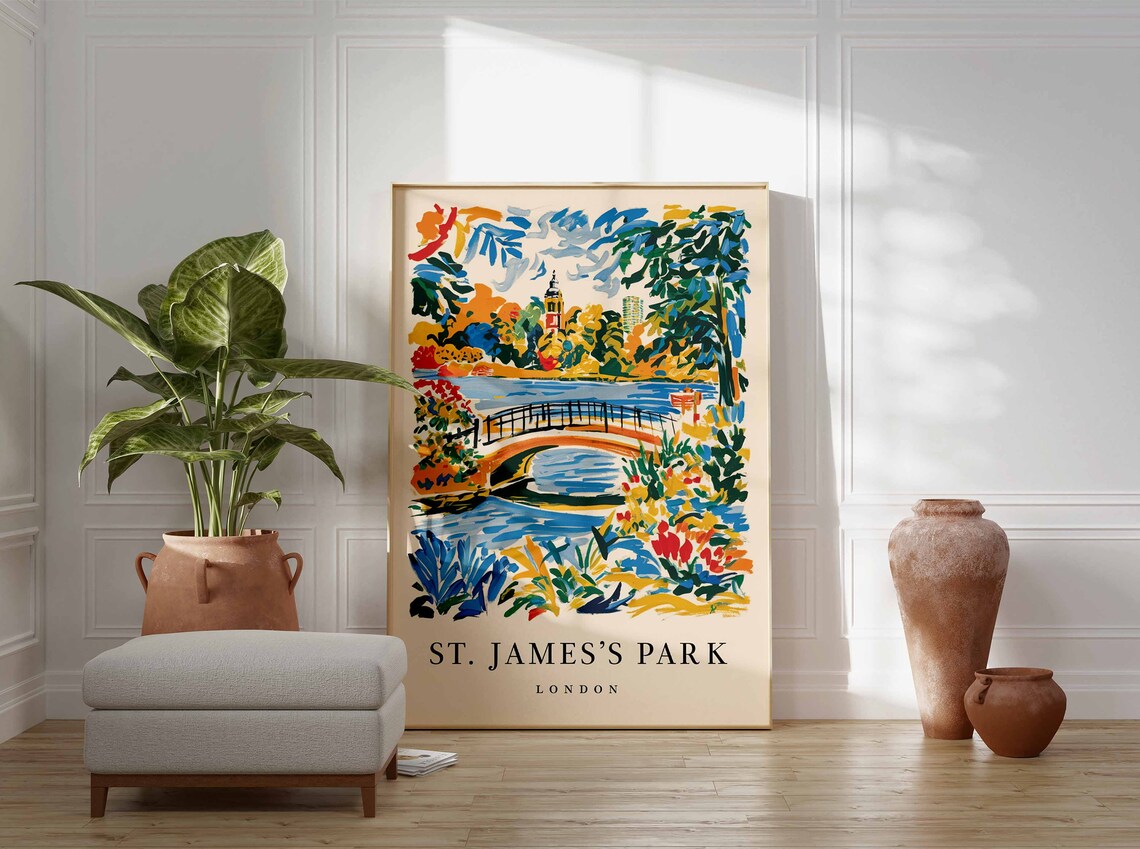 St Jamess Park Bridge Lake London Colorful Park Scene Poster - Image 3