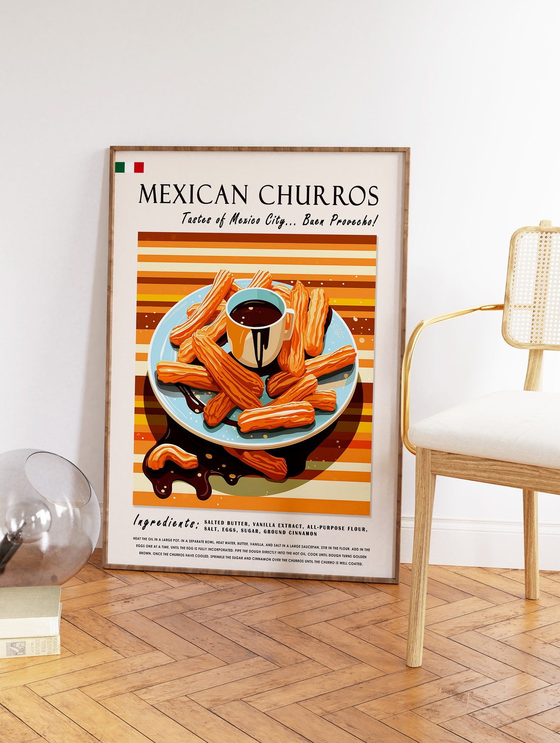 Mexican Churros Recipe Poster Chocolate Dipped Dessert Kitchen Art - Image 2