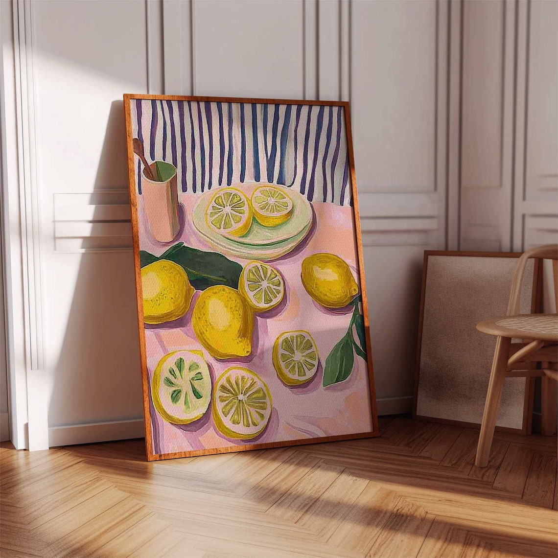 Pink Tablecloth Lemon Still Life Colorful Kitchen Decor Poster - Image 2